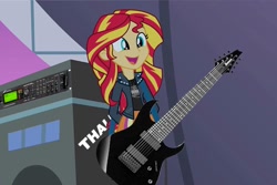 Size: 783x522 | Tagged: safe, artist:odistiomneshomines, edit, screencap, sunset shimmer, equestria girls, rainbow rocks, axe fx, guitar, ibanez, solo, thall