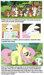 Size: 843x1430 | Tagged: safe, angel bunny, fluttershy, pegasus, pony, magic duel, female, mare, text