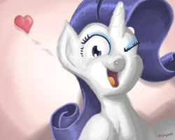 Size: 1125x900 | Tagged: safe, artist:scrimpeh, rarity, pony, unicorn, female, heart, mare, one eye closed, solo, wink