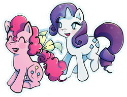 Size: 747x572 | Tagged: safe, artist:butterscotch25, pinkie pie, rarity, earth pony, pony, unicorn, alternate hairstyle, bow