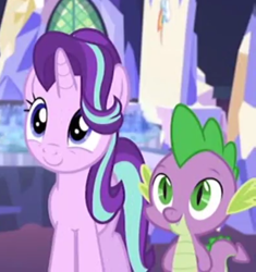 Size: 399x424 | Tagged: safe, screencap, spike, starlight glimmer, dragon, pony, unicorn, top bolt, female, mare