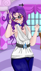 Size: 679x1177 | Tagged: safe, artist:nementa, rarity, glasses, humanized, solo