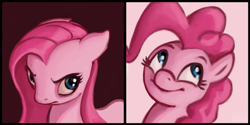 Size: 800x400 | Tagged: safe, artist:gingermint, artist:icekatze, pinkie pie, earth pony, pony, duality, pinkamena diane pie