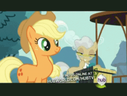 Size: 512x384 | Tagged: safe, screencap, applejack, mayor mare, earth pony, pony, animated, dat butt, eyes on the prize, female, glasses, lesbian, mayorjack, meme, out of context, plot, shipping, soon