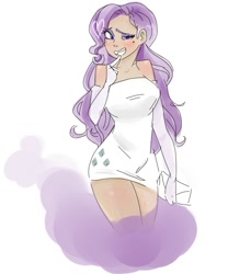 Size: 675x738 | Tagged: safe, artist:kickitdown, rarity, breasts, clothes, evening gloves, female, humanized, raritits, short dress, shoulderless, solo