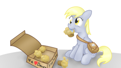 Size: 1366x768 | Tagged: safe, artist:041744, derpy hooves, pegasus, pony, fan mail, female, mailbag, mare, muffin, solo