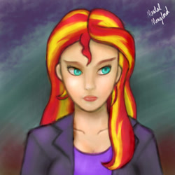 Size: 450x450 | Tagged: safe, artist:mentalmongloid, sunset shimmer, equestria girls, clothes, female, solo, two toned hair