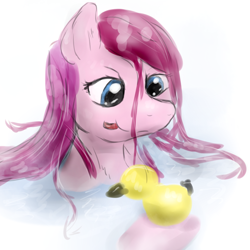 Size: 800x800 | Tagged: safe, artist:ruby, pinkie pie, earth pony, pony, 30 minute art challenge, bath, rubber duck, solo