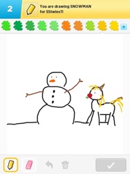Size: 768x1024 | Tagged: safe, artist:drawsomeponies, applejack, earth pony, pony, apple, draw something, snowman