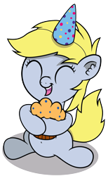 Size: 1200x1948 | Tagged: safe, artist:chubble-munch, derpy hooves, filly, hat, muffin, party hat, younger