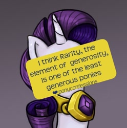 Size: 500x504 | Tagged: safe, rarity, pony, unicorn, female, horn, mare, pony confessions, text, white coat