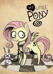 Size: 500x700 | Tagged: safe, artist:shepherd0821, angel bunny, fluttershy, pegasus, pony, rabbit, animal, style emulation, tim burton