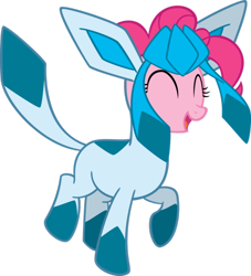 Size: 852x937 | Tagged: safe, pinkie pie, earth pony, pony, clothes, costume, crossover, glaceon, happy, pokémon, simple background, solo, transparent background, vector