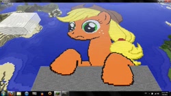 Size: 1366x768 | Tagged: safe, artist:goodstnero, applejack, earth pony, pony, applestare, female, game screencap, mare, minecraft, minecraft pixel art, pixel art