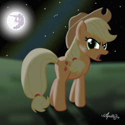 Size: 2000x2000 | Tagged: safe, artist:apollobroda, applejack, earth pony, pony, mare in the moon, moon, night, solo, stars