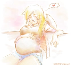 Size: 1000x918 | Tagged: safe, artist:glasmond, applejack, human, humanized, preggo jack, pregnant