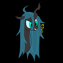 Size: 768x768 | Tagged: source needed, safe, artist:rdash2116108, queen chrysalis, changeling, changeling queen, black background, bust, female, simple background, solo