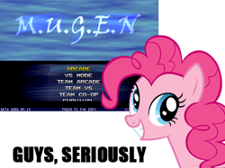 Size: 454x340 | Tagged: safe, pinkie pie, earth pony, pony, fighting is magic, female, mare, mugen, pink coat, pink mane, text