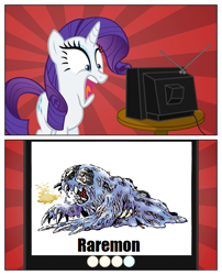 Size: 485x600 | Tagged: safe, rarity, pony, unicorn, digimon, exploitable meme, raremon, tv meme