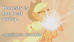 Size: 800x450 | Tagged: safe, artist:wisdomhoof, edit, edited screencap, screencap, applejack, earth pony, pony, friendship is magic, quote, solo, text