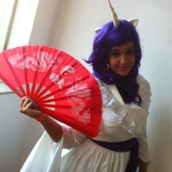 Size: 500x500 | Tagged: safe, rarity, human, cosplay, fan, irl, irl human, photo, solo