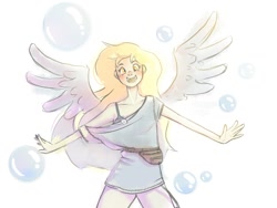 Size: 1000x753 | Tagged: safe, artist:glasmond, derpy hooves, humanized, smiling, winged humanization