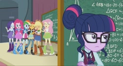 Size: 1366x738 | Tagged: safe, screencap, applejack, fluttershy, pinkie pie, rainbow dash, rarity, sci-twi, sunset shimmer, twilight sparkle, equestria girls, friendship games, amulet, fancy mathematics, magic capture device, mane six