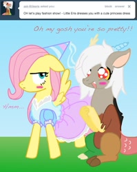 Size: 638x800 | Tagged: safe, artist:shyflier, eris, fluttershy, pegasus, pony, ask, clothes, dress, tumblr