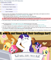 Size: 1152x1358 | Tagged: safe, edit, edited screencap, screencap, rarity, oc, oc:anon, pony, unicorn, ponyville confidential, cr, i'll destroy her, meta, newspaper, nostalgia critic, son of the mask, text, tv tropes