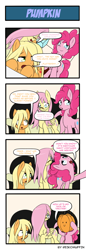 Size: 660x1914 | Tagged: safe, artist:reikomuffin, applejack, fluttershy, pinkie pie, earth pony, pegasus, pony, comic, glasses, loose hair, pumpkin