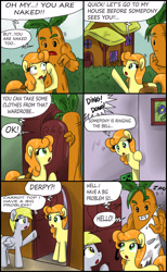 Size: 1900x3090 | Tagged: safe, artist:ciriliko, carrot top, derpy hooves, golden harvest, pegasus, pony, carrot, comic, creeper, female, food, mare, zas