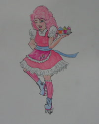 Size: 1024x1273 | Tagged: safe, artist:coo-cu, pinkie pie, cupcake, female, humanized, pink hair, solo