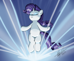 Size: 1398x1152 | Tagged: safe, artist:godzilla3092, rarity, pony, unicorn, eyes closed, female, floating, mare, signature, solo