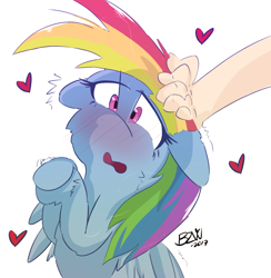 Size: 1280x1313 | Tagged: safe, artist:bow2yourwaifu, derpibooru import, rainbow dash, pegasus, pony, blushing, love, petting, shaking, solo, waifu