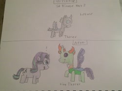 Size: 3264x2448 | Tagged: safe, artist:smurfettyblue, starlight glimmer, thorax, pony, unicorn, to where and back again, king thorax, traditional art