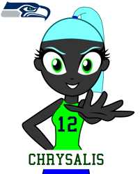 Size: 2456x3056 | Tagged: safe, queen chrysalis, changeling, changeling queen, dance magic, equestria girls, 12th man, american football, base used, equestria girls-ified, nfl, seattle seahawks, sports, trading card, vector