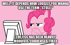 Size: 471x302 | Tagged: safe, pinkie pie, earth pony, pony, computer, css, english, meme, text