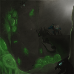 Size: 2000x2000 | Tagged: safe, artist:keilink, queen chrysalis, changeling, changeling queen, changeling behemoth, changeling hive, changeling slime, cocoon