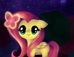 Size: 1480x1152 | Tagged: safe, artist:trefleix, fluttershy, butterfly, pegasus, pony, female, forest, mare