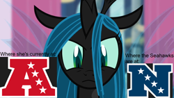 Size: 1280x720 | Tagged: safe, edit, edited screencap, screencap, queen chrysalis, changeling, changeling queen, a canterlot wedding, afc, american football, nfc, nfl, sad, solo