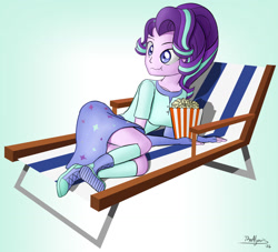 Size: 1280x1164 | Tagged: safe, artist:thealjavis, starlight glimmer, equestria girls, the crystalling, chair, clothes, converse, cute, eating, equestria girls interpretation, equestria girls-ified, evening gloves, female, fingerless gloves, food, glimmerbetes, gloves, popcorn, scene interpretation, shoes, simple background, skirt, sneakers, socks, solo