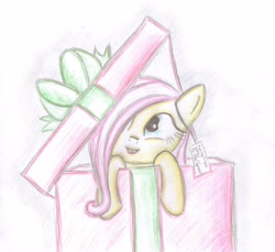 Size: 4860x4458 | Tagged: safe, artist:neotopazz, fluttershy, pegasus, pony, absurd resolution, filly, present