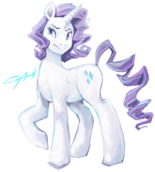 Size: 653x721 | Tagged: safe, artist:cyanimous, rarity, pony, unicorn, female, mare, raised hoof, signature, simple background, solo, white background