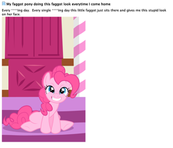 Size: 1000x856 | Tagged: safe, artist:tenaflyviper, pinkie pie, earth pony, pony, faggot dog, parody, slur, vulgar