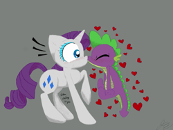 Size: 1063x797 | Tagged: safe, artist:jrakob, rarity, spike, dragon, pony, unicorn, female, male, shipping, sparity, straight