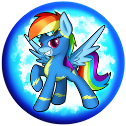 Size: 2539x2539 | Tagged: safe, artist:flamevulture17, derpibooru import, rainbow dash, pegasus, pony, clothes, female, looking at you, mare, orb, raised hoof, smiling, solo, uniform, wonderbolts uniform