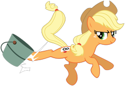 Size: 10000x6932 | Tagged: safe, artist:ryoki-fureaokibi, applejack, earth pony, pony, fall weather friends, absurd resolution, bucket, kicking, simple background, solo, transparent background, vector