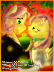 Size: 1200x1600 | Tagged: safe, artist:anaxboo, butterscotch, fluttershy, pegasus, pony, clothes, colored, dress, female, flutterscotch, male, rule 63, self ponidox, selfcest, shipping, straight, suit, sunset