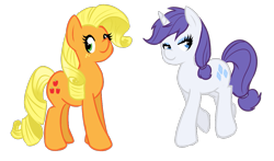 Size: 1191x702 | Tagged: safe, artist:shadowkixx, applejack, rarity, earth pony, pony, unicorn, alternate hairstyle, mane swap