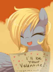 Size: 482x650 | Tagged: dead source, safe, artist:loyaldis, derpy hooves, cute, derpabetes, eyes closed, female, happy, solo, valentine